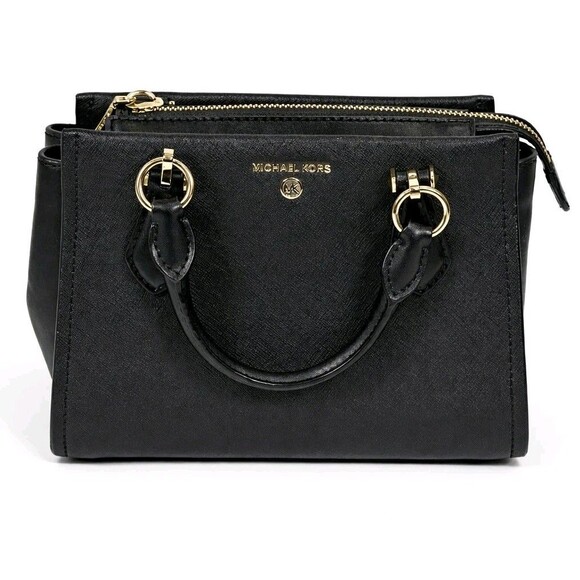 Michael Kors Handbags - Michael Kors Marilyn Medium Saffiano Leather Satchel Black Gold